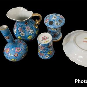 Vintage Hand Painted Porcelain’s Set5 Mug, Teapot’s, Bud Vase
